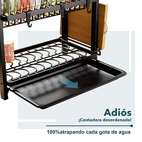 niffgaff Estante de Dish Escurreplatos Acero Inoxidable Cocina (43.5 * 24.5 * 34.5), Primer Piso Escurridor de Platos para Fregadero, Escurre Platos Armarios, Escurreplatos Negro - imagen 5