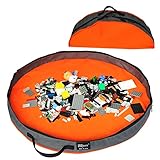 BBpara - Toy Storage Basket Play Mat for Building Bricks & Blocks - Toy Storage Bags with Zipper - Easy Clean Up to keep the Kids Rooms neat & tidy - Orange
