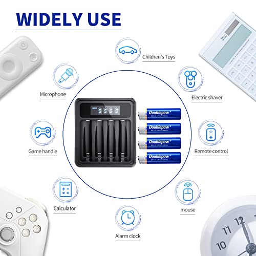 Doublepow Aa Rechargeable Lithium Battery With Lcd Battery Charger,3400Mwh High Capacity Double A Li-Ion Batteries With 4 Bay Battery Charger,8 Pack Of 1.5V Aa Lithium Battery #TOP5