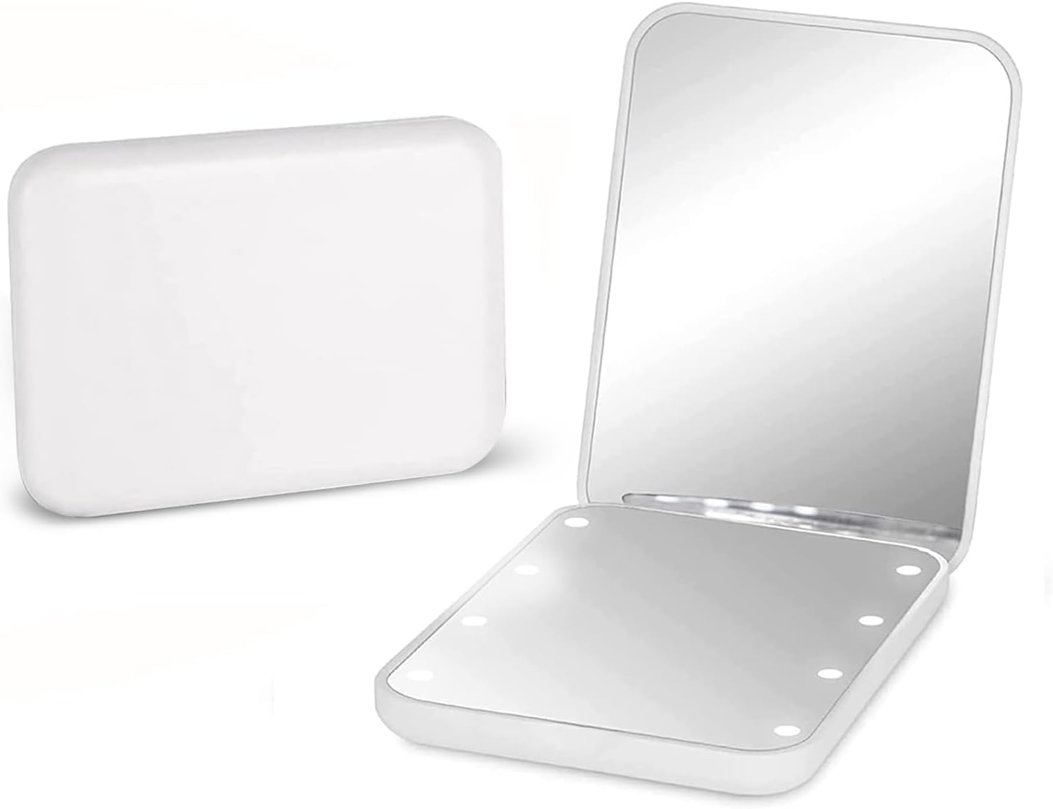 Compact Mirror with Light, LED Compact Travel Makeup Mirror, 1X/3X Magnification Lighted Pocket Mirror, Distortion Free, Portable, Folding, Handheld, Small Mirror for Purses, White