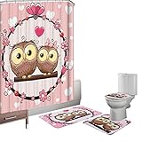 Amagical 16 Piece Toilet Seat Cover Rug Set and Shower Curtain Set Bathroom Non-Slip Lovely Owl Pede
