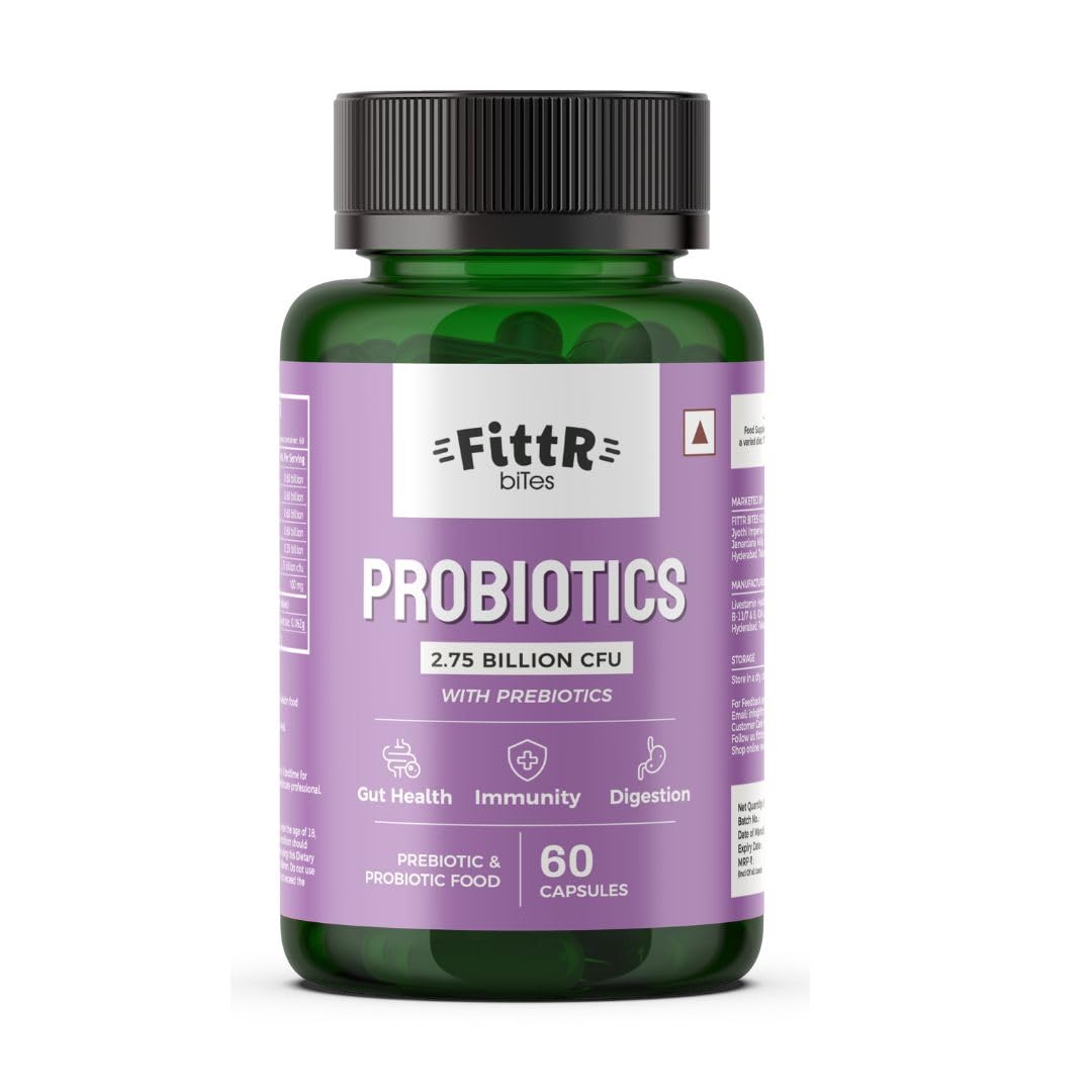 FittR Bites Probiotics Supplement with Prebiotics, Supports Digestion, Lactobacillus Bacteria for Gut Digestive Health for Men & Women, Single pack (60 Capsules) (B0CY5KF3HD) Amazon Price History, Amazon Price Tracker