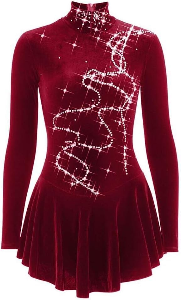 Robe de patinage artistique rouge stretch et confortable évitant les irritations sur la glace