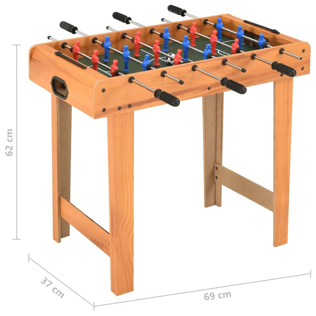 Mini stół do gry w piłkarzyki klon, 69 x 37 x 62 cm, stół z płyty MDF i stali, 6 rzędów, 18 figurek, 2 piłki, licznik i uchwyt na napoje, dla rodziny, do pokoju zabaw, na imprezę