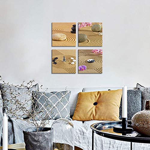 Nan Wind 4 Piece Zen Canvas Wall Art Zen Stone And Orchid Still Life Picture White Sand Poster Art Painting Pictures For Home Decoration Modern Painting Wall Decor Canvas #TOP5