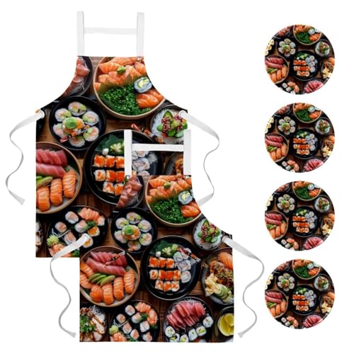 Tablier de cuisine pour nettoyage restaurant et bistrot avec motif sushi japonais