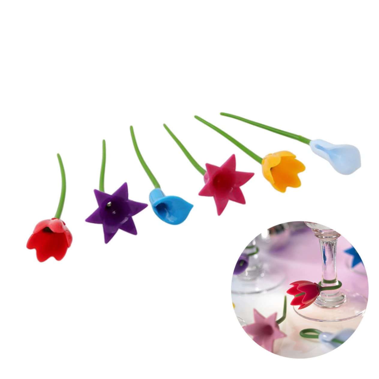 Amosfun Lot De 2 Marqueurs De Verre À Vin En Silicone En Forme De Fleur Étiquettes Pour Gobelets Fournitures De Fête Décoration De Bar À Domicile 18 Pièces X 2