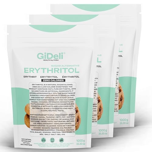 GiDeli Eritritol 3 kg sin calorías azúcar granulada sustituto de alimentos como alternativa vegana y de azúcar amigable con los dientes