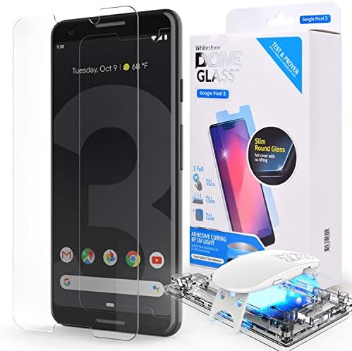 Whitestone DOME GLASS [Perfect Full Coverage] Tempered Glass Screen Protector for Google Pixel 3 with UV lamp [1Pack]