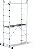 DRABEST Aluminum Scaffolding Tower 2x8 – Mini Scaffold with Work Platform 33x114 cm – Durable Sturdy & Lightweight Platform Ladder – 46x214x14cm - 1