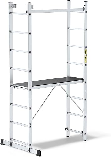 DRABEST Aluminum Scaffolding Tower 2x8 – Mini Scaffold with Work Platform 33x114 cm – Durable Sturdy & Lightweight Platform Ladder – 46x214x14cm - 1