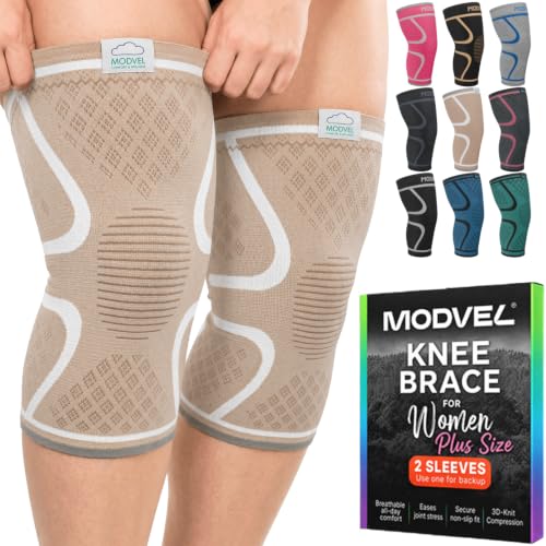 Image of Modvel 2 Pack Knee Brace for Women - Knee Support for Walking, Knee Compression Sleeves for Pain Relief, Knee Sleeves for Women, Knee Brace for Sports, Workouts & Arthritis