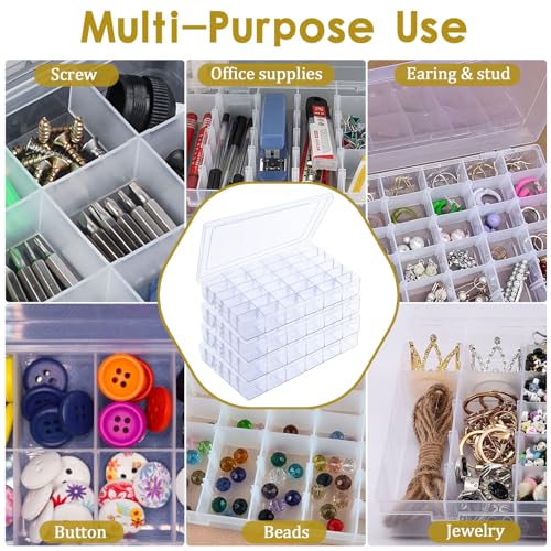 Image of 4 Pack Plastic Organizer Box, 36 Grids Bead Storage Containers with Adjustable Divider, Organizer Box for Bead Art DIY Craft Jewelry Fishing with 512 Label Stickers