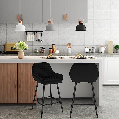 Lot 2 tabourets de bar velours noir, 120 kg WOLTU