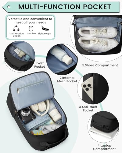 Image of Gym Backpack for Women, Gym Bag with Shoe Compartment, Water Resistant Lightweight Sports Yoga Travel Backpack with Wet Pocket,Cheer Backpack,Black