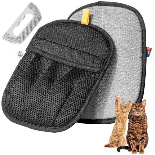 ALSAP Pet Hair Removal Glove for Cats & Dogs Bed | Electrostatic Reusable Fur Remover Mitt for Furniture Carpet & Clothes Couch Car| Pet Fur Cleaning Tool with Carpet Scraper (Black - 1 Pc)