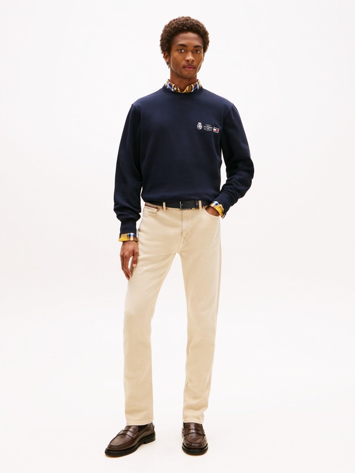 Tommy Hilfiger Męski SMALL CREST OUTLINE CREW NECK MW0MW40863 Pulower Bluza, niebieski, L, Niebieski (pustynne niebo), L