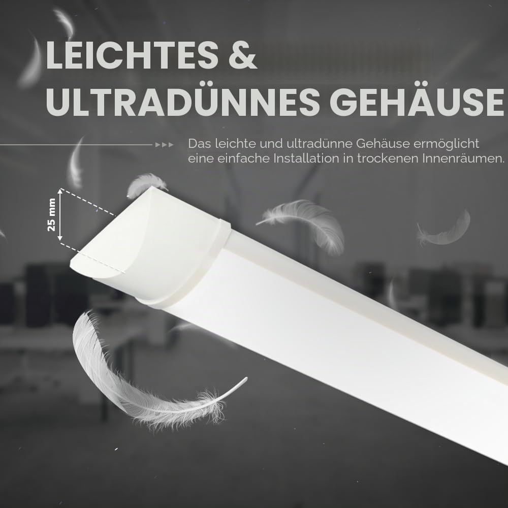 HOFTRONIC 4er Set LED Lichtleiste 120 cm, 40W, 4800 Lumen, 6400K tageslichtweiß, ultra flach 2,9 cm, IP20, integrierte LEDs, flimmerfrei, SMD Chips, Deckenleuchte