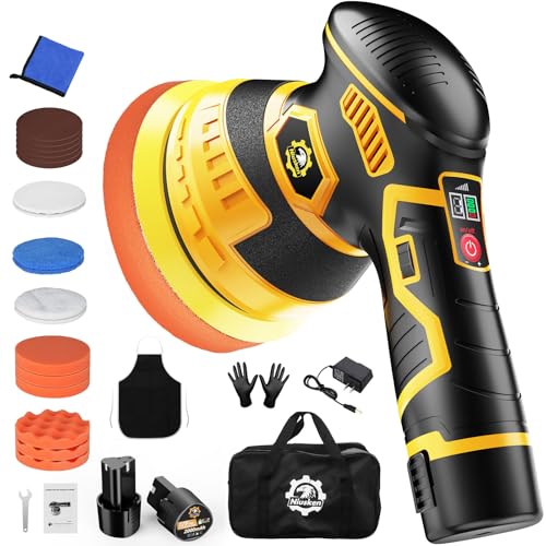 SPTA 18V Cordless Car Polisher, 15mm Orbit 2000-4800 OPM Portable Buffer Polisher with 7 Variable Speed 2Pcs 4.0Ah Battery, 6 Sponge Pads,2 Wool Pad, Tool Bag for Car Polishing, Waxing SPTA 18V Cordless Car Polisher, 15mm Orbit 2000-4800 OPM Portable Buffer Polisher with 7 Variable Speed 2Pcs 4.0Ah Battery, 6 Sponge Pads,2 Wool Pad, Tool Bag for Car Polishing, Waxing
