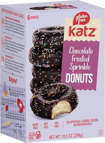 Katz Gluten Free Chocolate Frosted Sprinkle Donuts | Dairy Free, Nut Free, Soy Free, Gluten Free | Kosher (1 Pack of 6 Donuts, 10.5 Ounce)