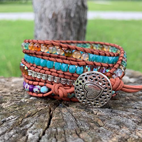 Ygline Boho Stone 5 Wrap Leather Bead Bracelet Imperial Jasper Gemstone Natural Stone Prayer Healing Bracelets For Women #TOP3