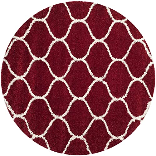 Image of Handwoven Microfibre 3D Rug for Living Room (Red & Ivory Moraccan, 12 X 12 Feet (Round), Microfibre)