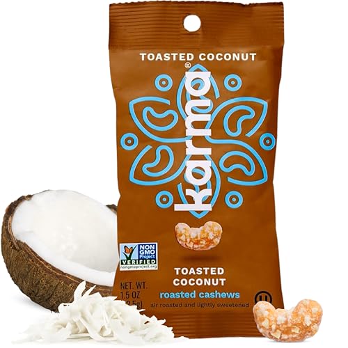 Image of Toasted Coconut Cashews by Karma Nuts, Whole, Sweet, Roasted, Vegan, Gluten Free, Low Net Carb, Natural, Everyday Nut Snack, 1.5 Ounce (12 Snack Packs)