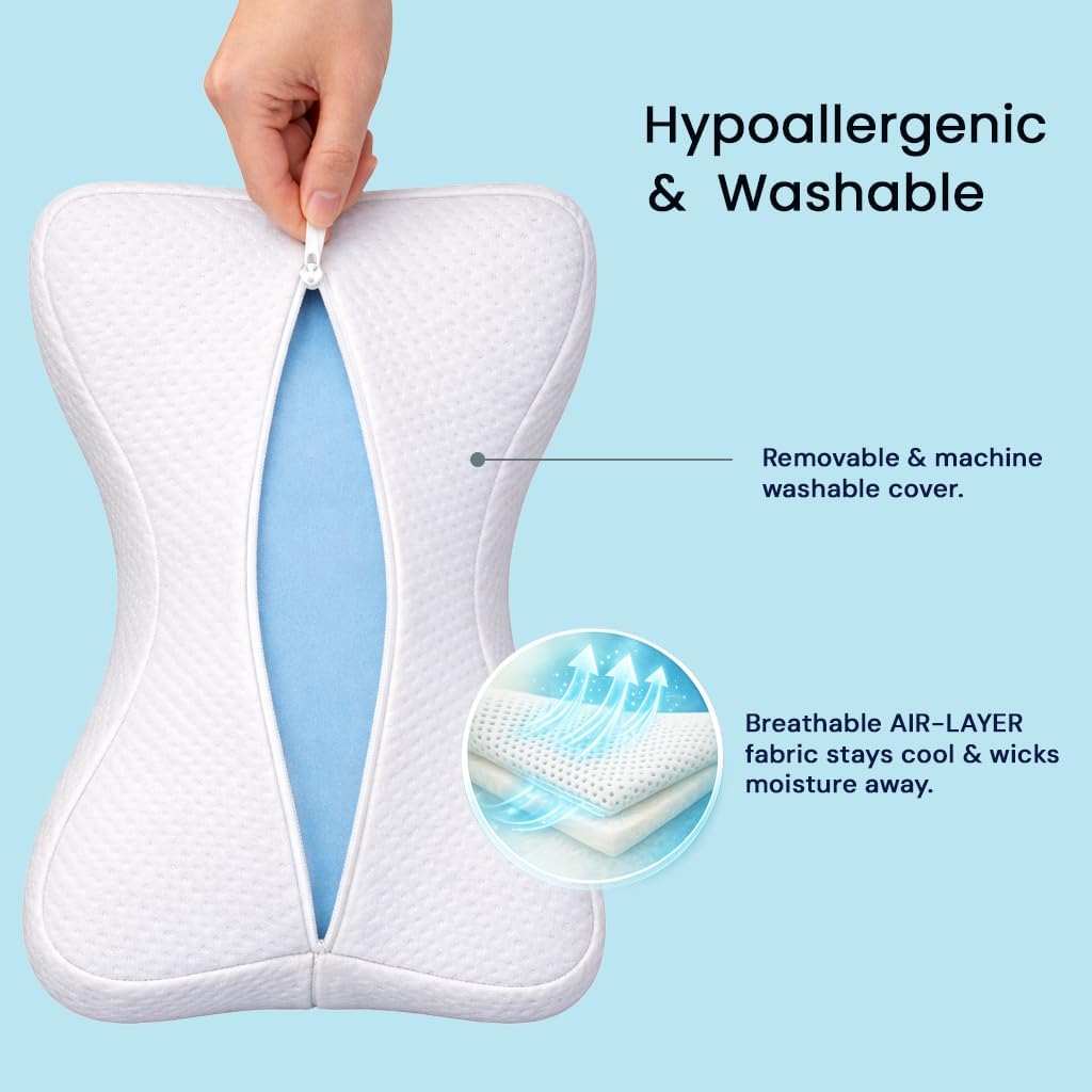 Contour Original Hourglass Knee Pillow for Side Sleepers with Adjustable Strap - Memory Foam Leg Support Cushion Between Knees for Hip & Spine Alignment - Ergonomic Leg Pillow for Side Sleeping