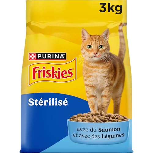 FRISKIES | Chat | Croquettes complètes pour Chat Adulte Stérilisé | Au Saumon et aux Légumes | Aliment Complet Riche en Vitamines et Minéraux | Sac | 3 KG