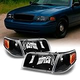 For Ford Crown Victoria Black Replacement Headlights W/Corner Lamps 4pc Left + Right Pair Set