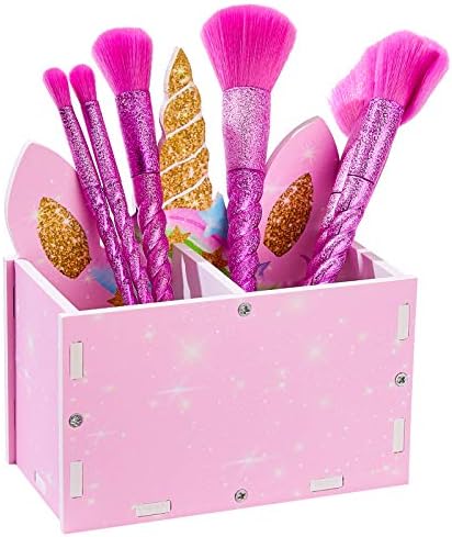 Basumee Pencil Holder for Desk Kids Unicorn Pen Holder Makeup Brush Pot Desk Tidy Home Office Use Desk Organizer 2 Slots,Pink Unicorn
