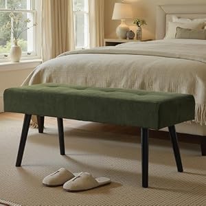 Comfy to go Entryway Bench – Green Bench for Bedroom, Modern Ottoman End of Bed, Corduroy Padded Benches for Living Room, Foyer, Mudroom, Hallway – 39″ L x 14″ W x 17″ H | Corduroy Padded Benches for Living Room, Foyer, Mudroom, Hallway – 39″ L x 14″ W x 17″ H