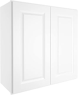 ROOMTEC Wood Wall-Mounted Cabinet,RTA Bathroom Medicine Cabinet with Adjustable Shelves and 2 Soft-Close Doors,Laundry Storage Cabinet for Bathroom,Kitchen,Living Room 12"D*30"W*30"H,Traditional White