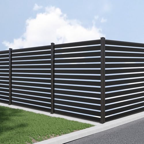 Mondaria 72" W x 72" H Outdoor Privacy Screens, Horizontal Lattice Air Conditioner Fence Panels, Wood Plastic Composite No Dig Decorative Fences for Pool Equipment Trash Can(Black,2 Posts)
