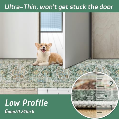 Madane Runner Rugs for Hallway 2x10 Long Washable Non-Slip Hallway Runner Rug Low-Pile Stair Kitchen Runner Soft Throw Carpet for Entrance Living Dining Laundry Room (Green, 2 x 10)
