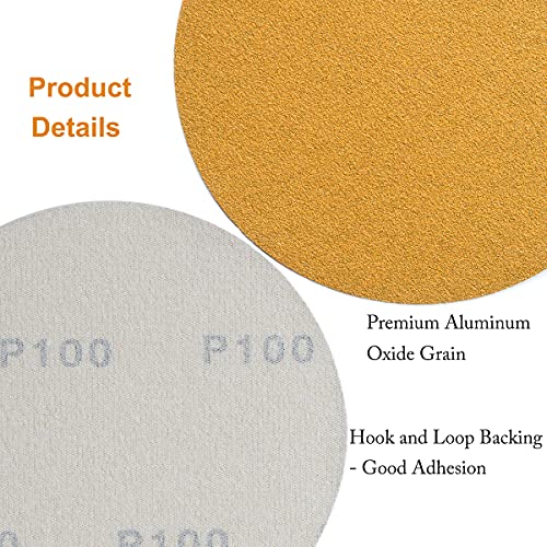 Image of 6-Inch No-Hole Hook and Loop Sanding Discs 100-Grit, Random Orbital Sandpaper for Automotive and Woodworking, 100-Pack
