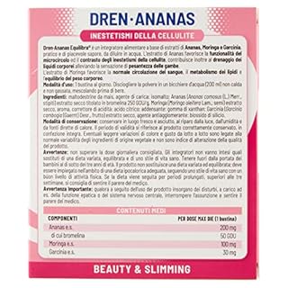 Equilibra Integratori Alimentari, Dren·Ananas, a base di Estratto Concentrato di Ananas con Estratti di Moringa e Garcinia, per Contrastare gli Inestetismi della Cellulite, 14 Bustine Monodose