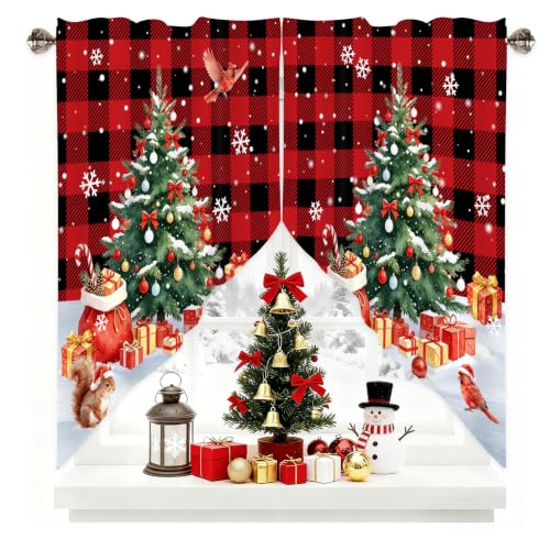 AYTTBIS Christmas Tree Swag Window Valance 2 Panels, 28x36 in, Holiday Red