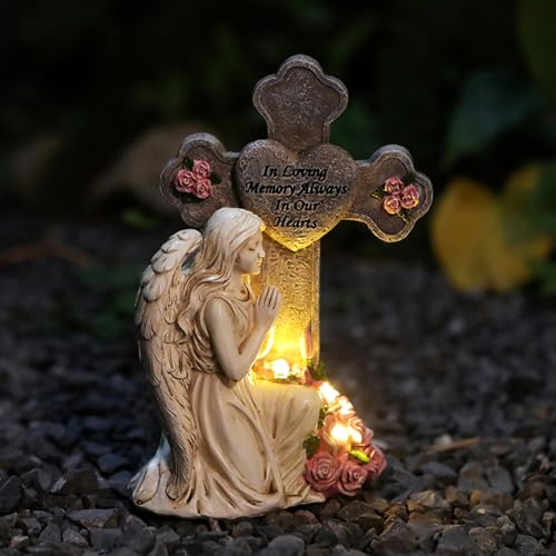 Figurines d'ange priant étanches avec éclairage LED solaire de cimetière