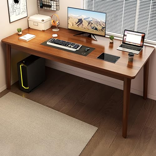 Bureau d'ordinateur 140 cm en marron avec pieds en bois massif