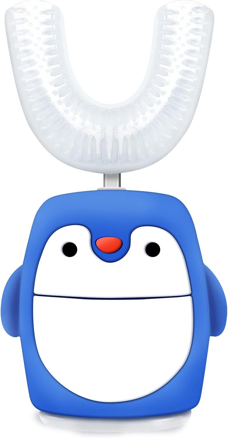 Kids U Shaped Electric Toothbrush, Kids Automatic Timer Tooth Brush, Ultrasonic Automatic Toothbrushes with 5 Cleaning Modes IPX7 Waterproof Auto Toothbrush for Children Toddler(Age 2-6, Blue)