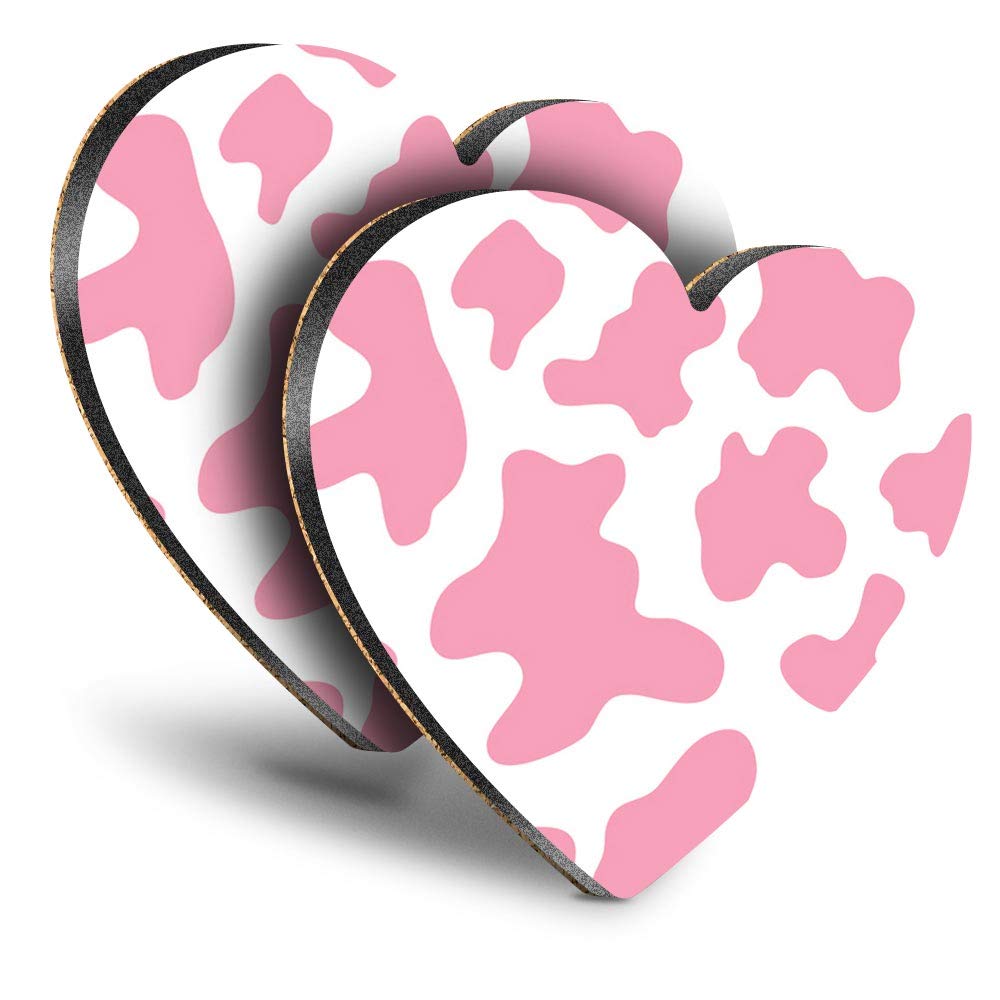 Destination Vinyl ltd Great Coasters (Set of 2) Heart - Pink White Cow Print Pattern Drink Glossy Coasters/Tabletop Protection for Any Table Type #16457