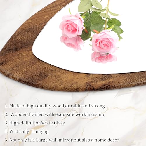 Image of AAZZKANG Large Asymmetrical Mirror Wood Framed Full Length Wall Mirrors | Irregular Bedroom Living Room Entryway Dressing Room Hanging Mirror 47 inchx16 inch