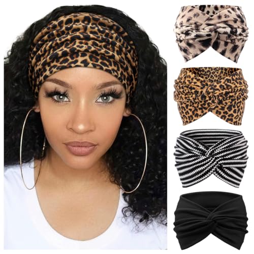 Image of DRESHOW 4 Pack Turban Headbands for Women Wide Vintage Head Wraps Knotted Cute Hair Band Accessories