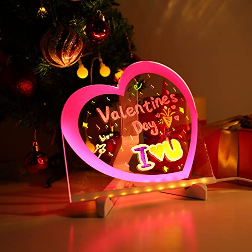 Image of ENUOLI Acrylic Dry Erase Board with Light Pink Heart Clear Desktop Whiteboard LED Lamp Message Board with Stand for Desk,Acrylic Memo Tablet with 7 Pens LED Lamps for Home Wedding Christmas