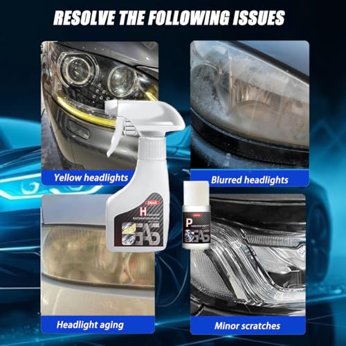 Vemiky Headlight Restoration Kit - Headlight Cleaner & Restorer for Cars, Trucks, SUVs | 180ml Spray with Microfiber Towel | Instant Oxidation Removal
