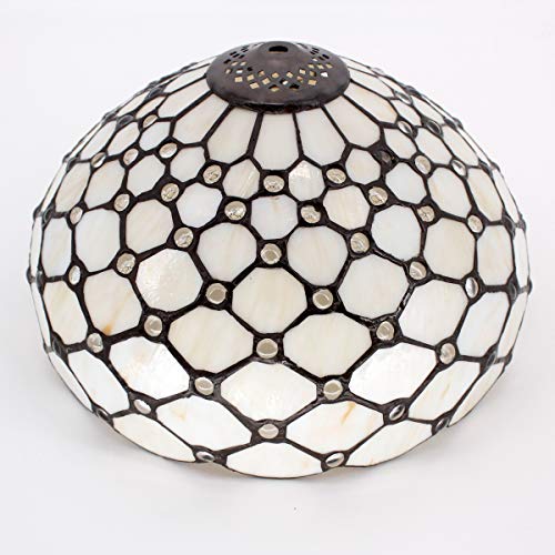 Image of WERFACTORY Tiffany Lamp Cream Amber Stained Glass Bead Table Lamp 18 Inch