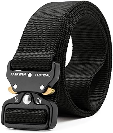 FAIRWIN Tactical Belt, Military Style Webbing Riggers Web Belt Heavy-Duty Quick-Release Metal Buckle (Black, L - Waist 42"-46")