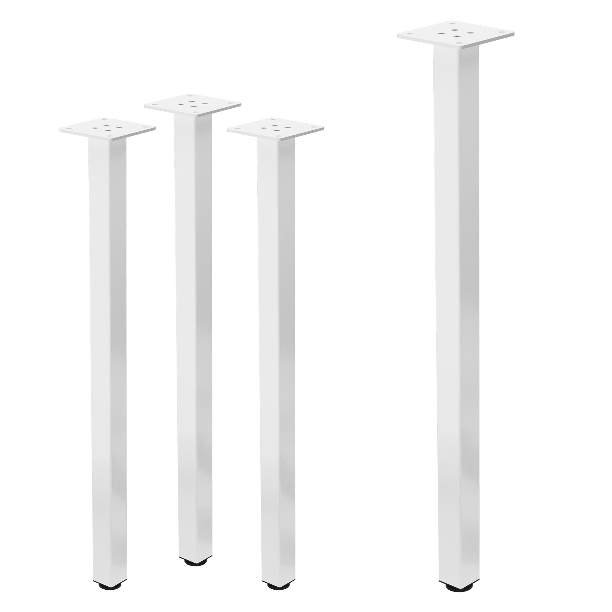 ML-Design Juego de 4 Patas de Mesa 72cm Blanco Brillante de Acero con Recubrimiento en Polvo, Perfil 4x4cm, Pies Regulables en Altura 1-4 cm para Muebles, Mesitas de Centro, Bancos o Aparadores