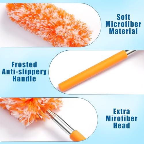 Image of Tanlade 8 Pcs Microfiber Feather Duster for Cleaning 13-31 Inch Extendable Cobweb Dusters Ceiling Fan Duster Washable Bendable Tool for Office Car Window Furniture (Bright Color)